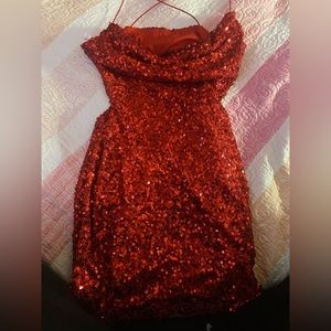 Red sparkly dress just like new was only used at least 1 time dress size-7